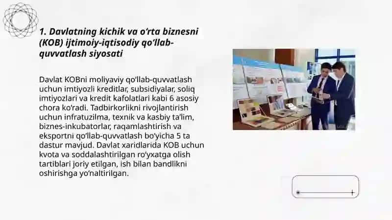 Davlatning Kichik va O'rta Biznesni (KOB) Ijtimoiy-Iqtisodiy Qo'llab-Quvvatlash Siyosati 3