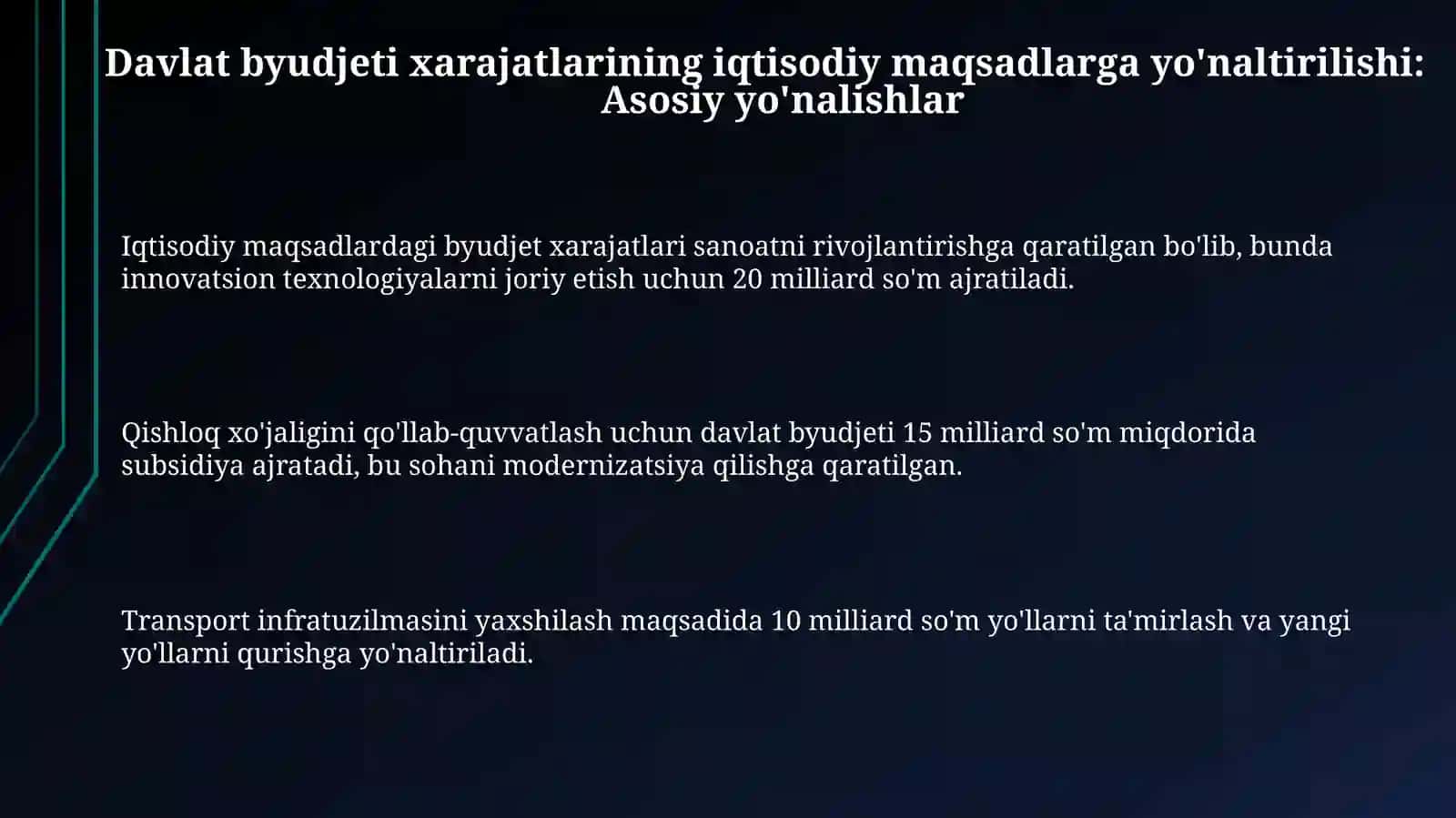 Davlat byudjetining iqtisodiy maqsadlaridagi xarajatlari 3