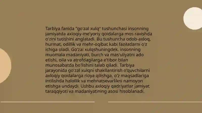 Tarbiya fanida go'zal xulq tushunchasi 3