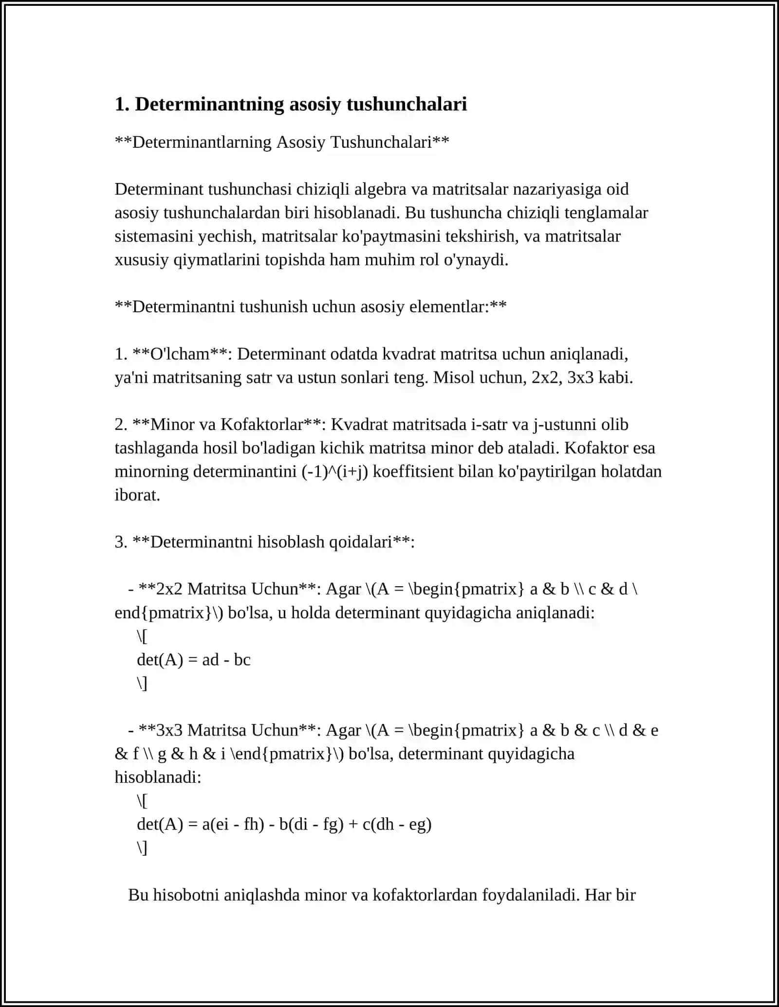 MS EXCEL DASTURIDA DETERMINANTLAR VA TESKARI MATRITSANI HISOBLASHGA DOIR MISOLLAR YECHISH 3