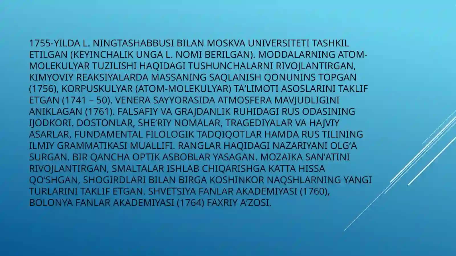M.V.Lomonosovning hayoti va ilmiy faoliyati.A.L. Lavuazyening antiflogistik nazariyasi 3