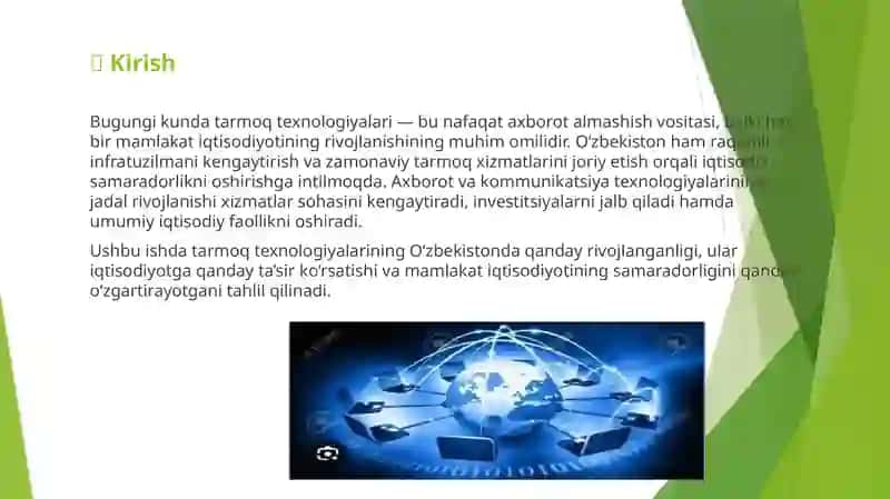 O'ZBEKISTONDA TARMOQ TEXNOLOGIYALARINI RIVOJLANISHI VA IQTISODIYOTDAGI SAMARADORLIGI 3