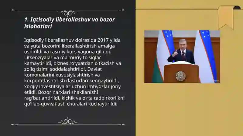 Raxbarligi va tashabbusi ostida oshiraloyotgan islohatlar 3
