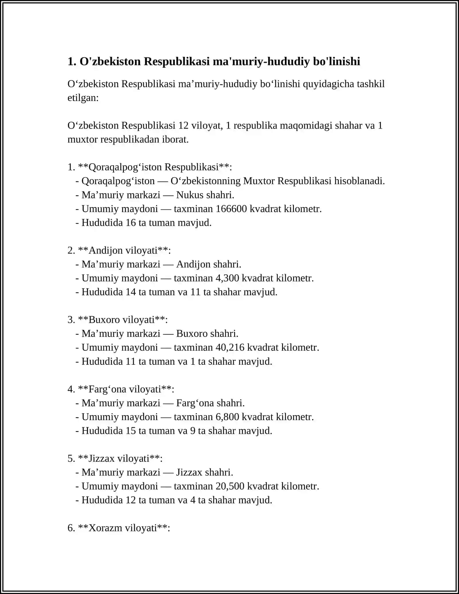 OʻZBEKISTON RESPUBLIKASI MAʼMURIY HUDUDIY TUZILISHI 3
