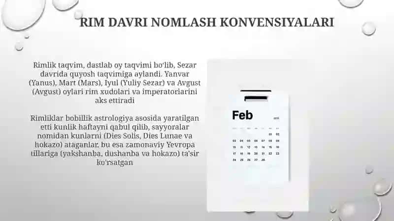 Hafta kunlarining nomlanishi. Rim kalendari 3