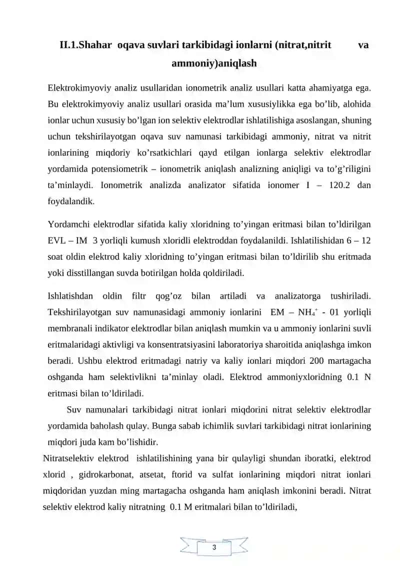 Shahar oqava suvlari tarkibidagi nitratlarni aniqlash 3