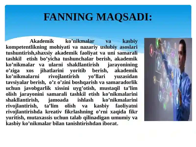 AKADEMIK KOʻNIKMALAR VA KASBIY KOMPETENTSIYALAR” FANINING MAZMUNI VA MOHIYATI, OʻRGANISHNING AHAMIYATI 3