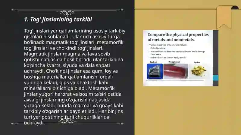 Togʻ jinslari turlari va fizik-kimyoviy xossalari 3