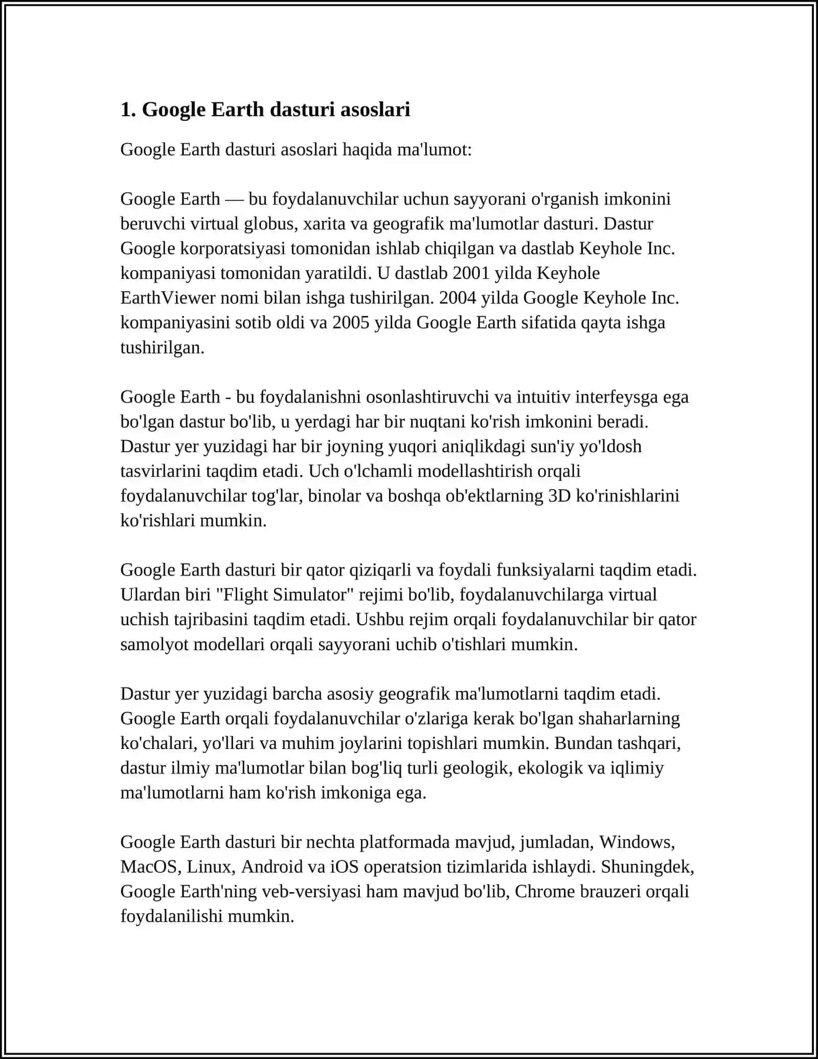 GEOGRAFIK AXBOROT TIZIMLARI.GOOGLE EARTH 3