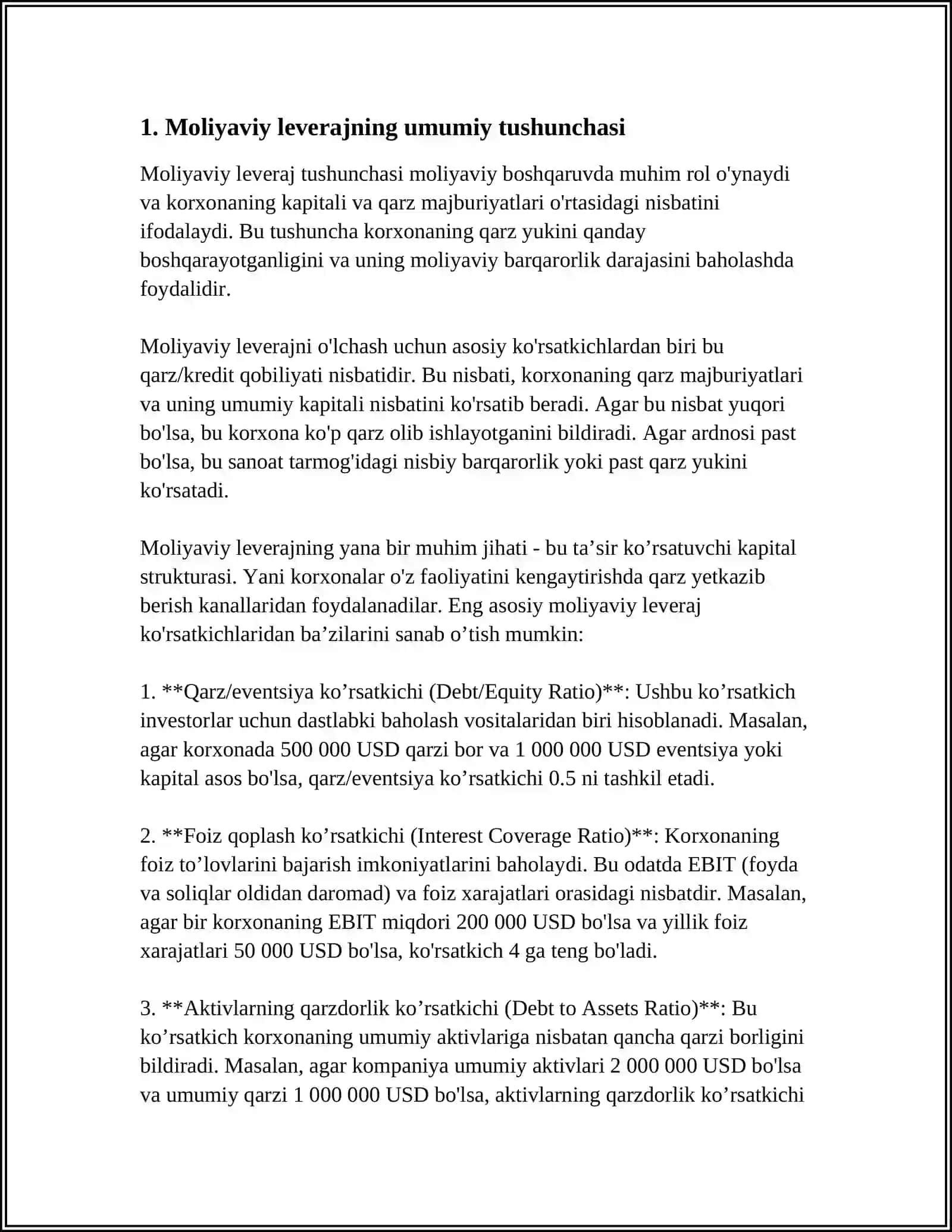 MOLIYAVIY LEVERAJ: MAZMUNI, AHAMIYATI VA KOEFFITSIENTLAR 3