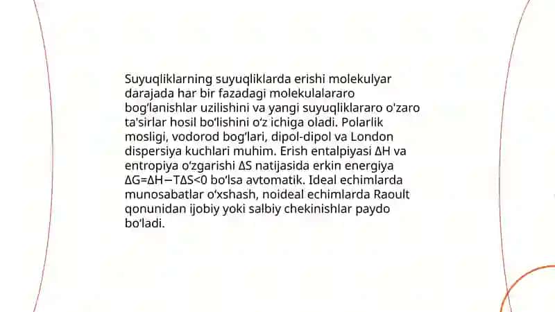 Suyuqliklarning suyuqliklarda erishi 3