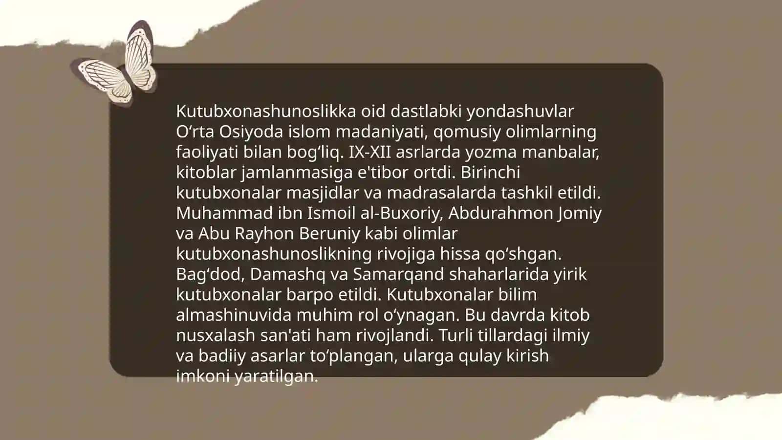 Kutubxonashunoslika oid ilk qarashlarning shakllanishi Qodirova Dilnoza 3