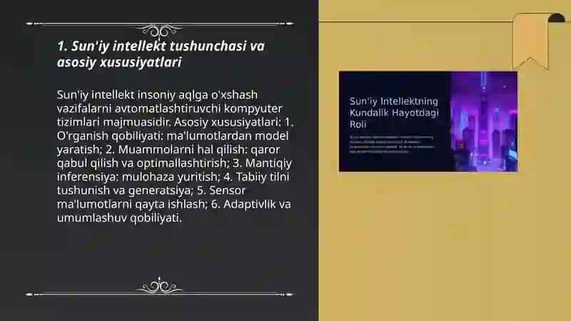 Sun'iy intellekt tushunchasi. Sun'iy intellekt strukturasining tuzilishi. 3