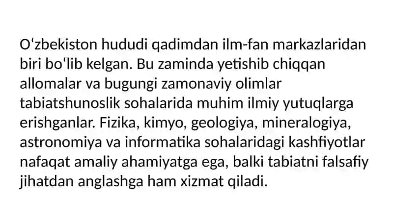 Tabiatshunoslikning falsafiy kontseptsiyalari mavzusida esse tayѐrlash (Fizika, ximiya, geologiya, minerologiya, astronomiya, informatika sohasida O’zbekistondagi kashfiѐt va ixtirolar bo’yicha ma’lumot bazasini tayѐrlash). 3