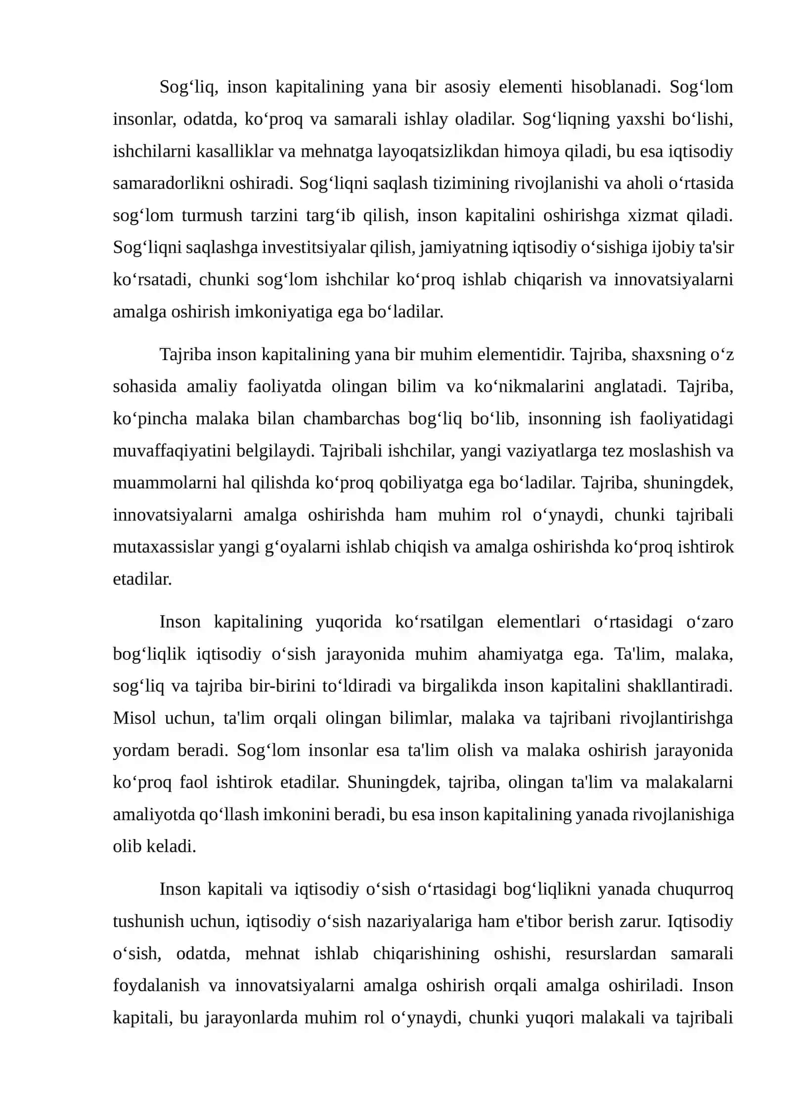 Inson kapitali va iqtisodiy o‘sish o‘rtasidagi bog‘liqlik. 3