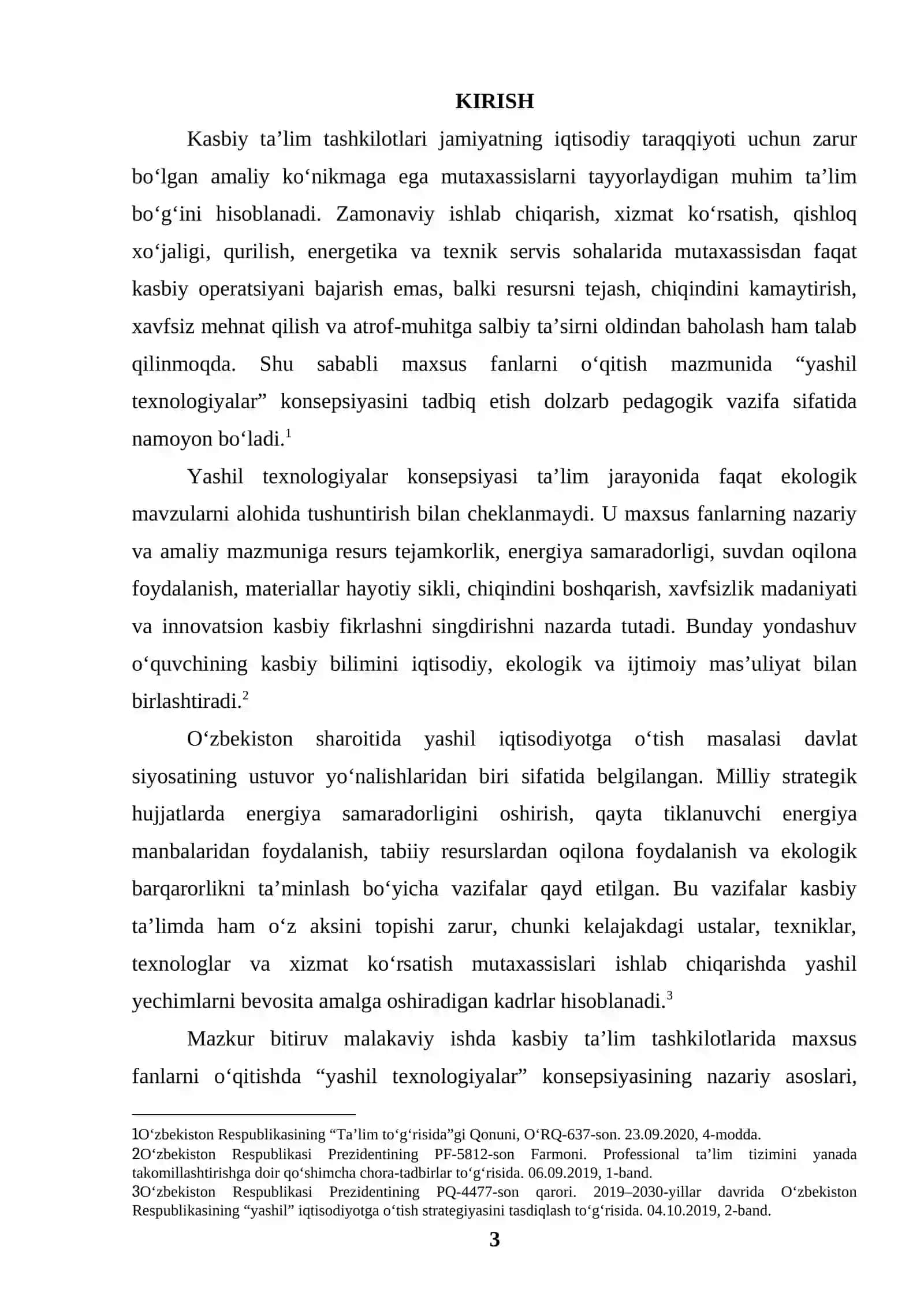 KASBIY TA’LIM TASHKILOTLARIDA MAXSUS FANLARNI O‘QITISHDA “YASHIL TEXNOLOGIYALAR” KONSEPSIYASINING TADBIQI 3