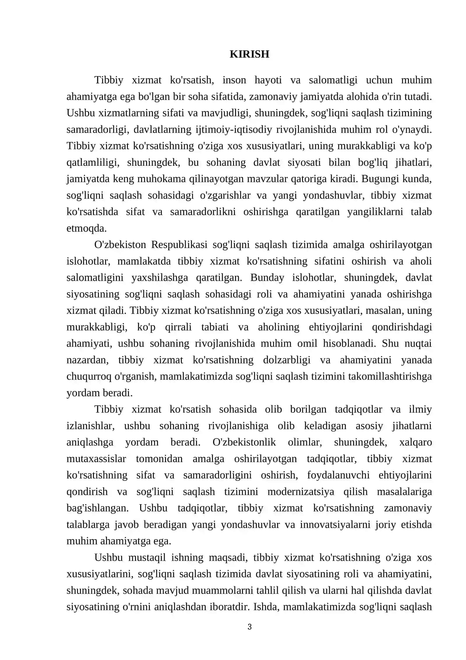 Tibbiy xizmat ko'rsatishning o'ziga xos xususiyatlari va sog'liqni saqlash tizimida Davlat siyosatining ro'li haqida 3