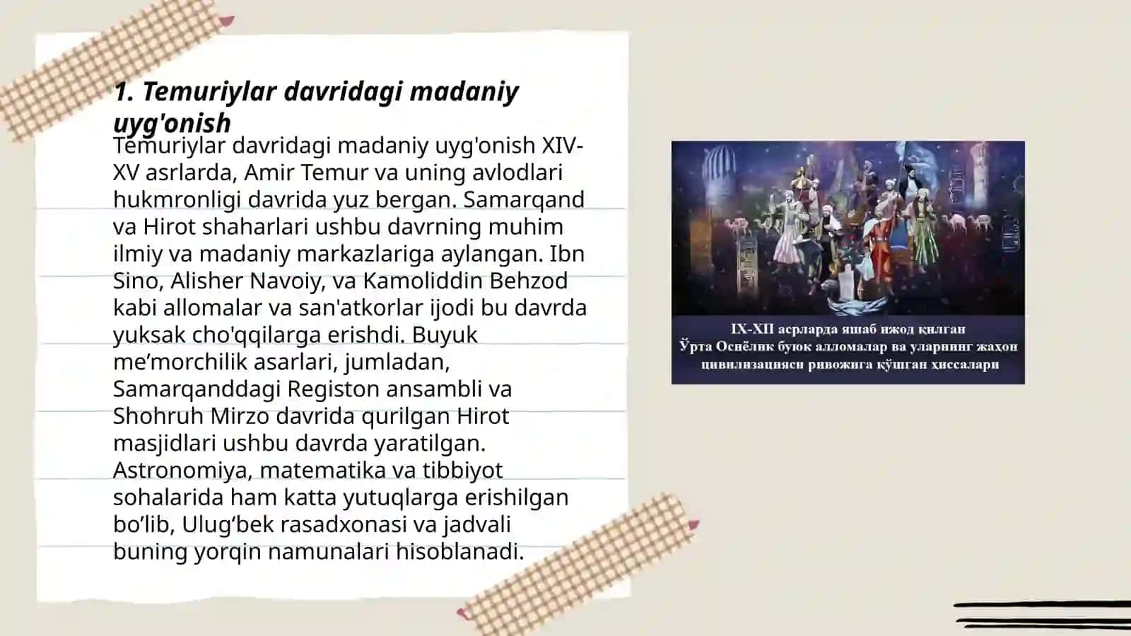 Temuriylar davridagi madaniy uyg'onish 3