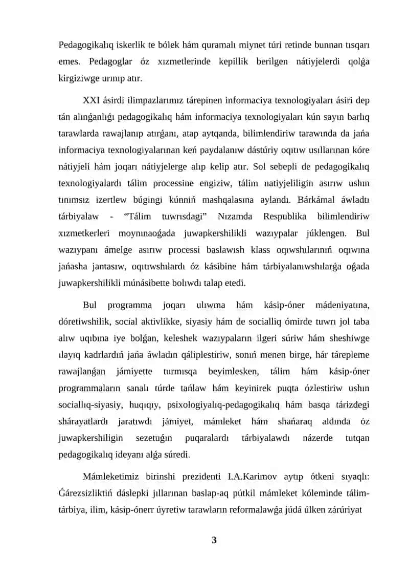 KURS JUMISI ÓZ BETINSHE TÁLIM PEDAGOGIKALÍQ SHEBERLIKTI QÁLIPLESTIRIW FAKTORÍ RETINDE 3
