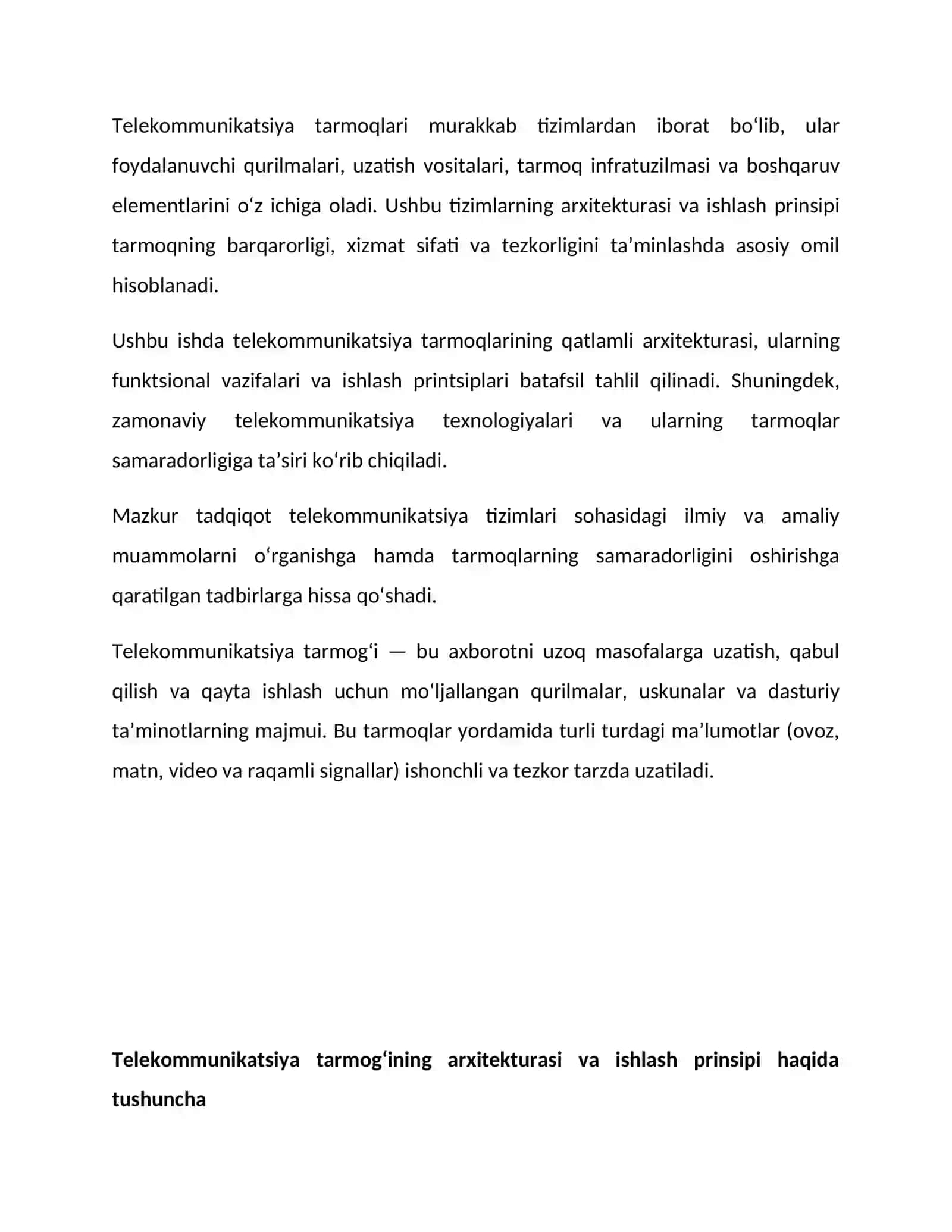 Telekommunikatsiya tarmog'ining arxitekturasi va ishlash printsipi 3