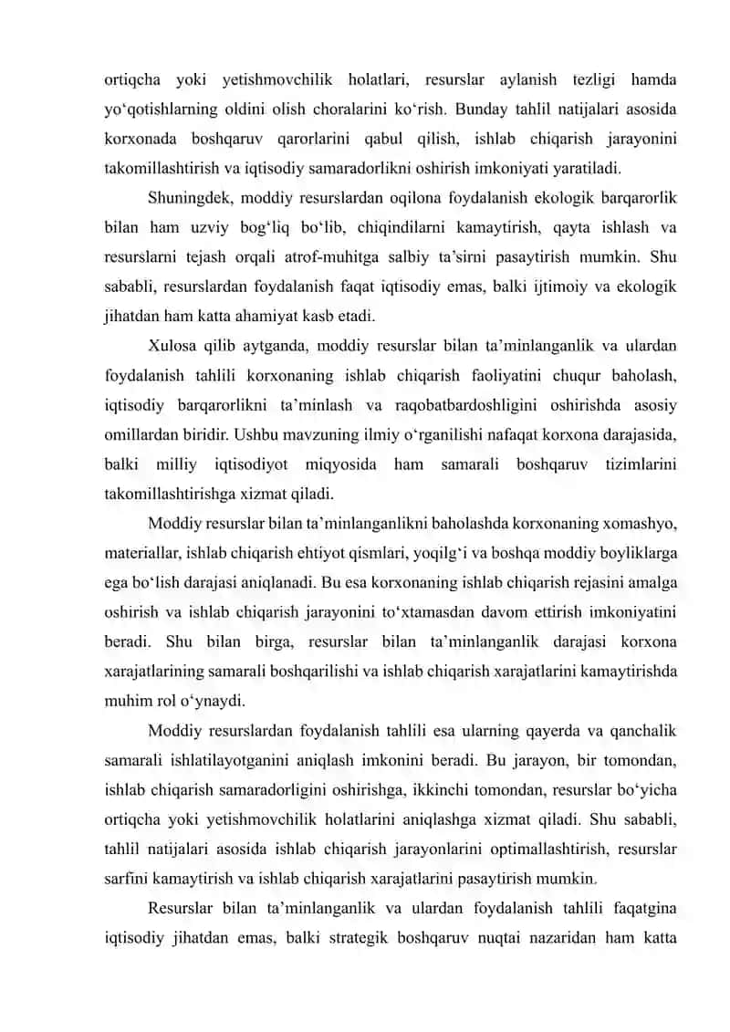 Moddiy Resurslar Bilan Ta'minlanganlik va Ulardan Foydalanish Tahlili 3