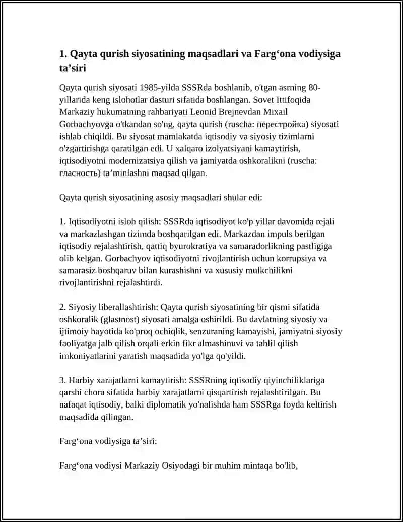 QAYTA QURISH SIYOSATI VA UNING INQIROZI FARGʻONA FOJIYALARI REFERAT 3