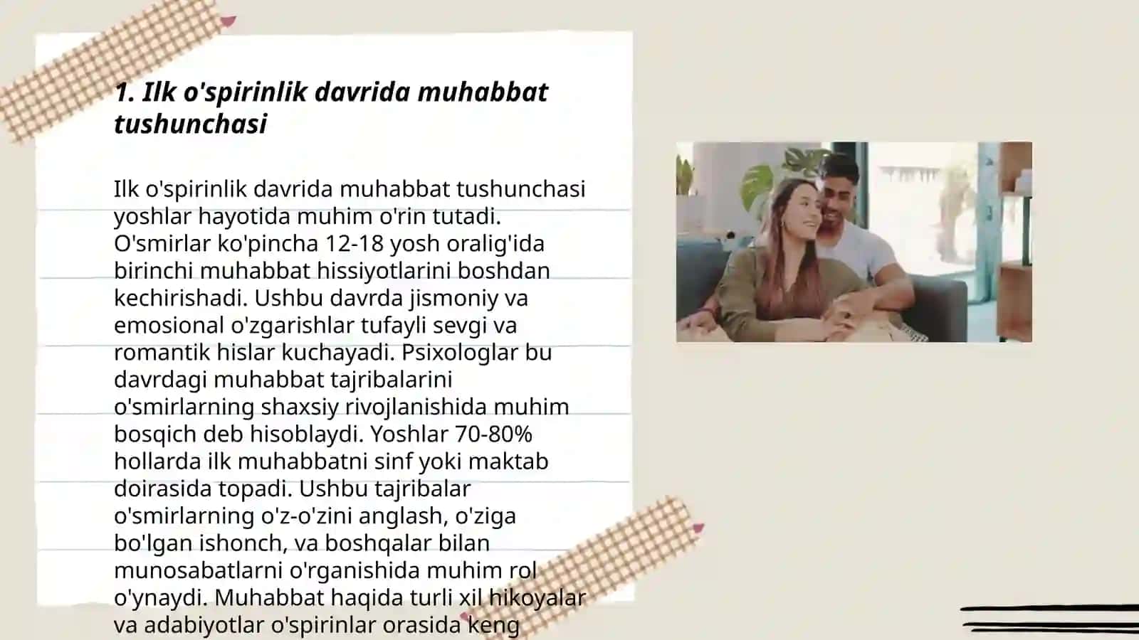 Ilk o'spirinlik davrida muhabbat, ilk o'spirinlik davrida o'zini o'zi anglashning rivojlanishi 3