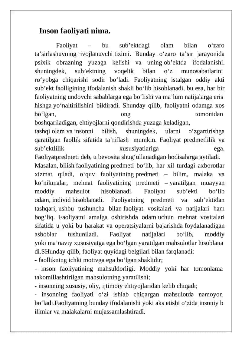 Harakat inson faoliyatining o’ziga xosligi sifatida 3