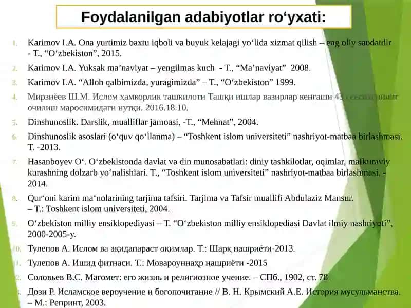 Islom dini manbalari, aqidaviy  maktablari va ularning hozirgi davrdagi ahamiyati 3