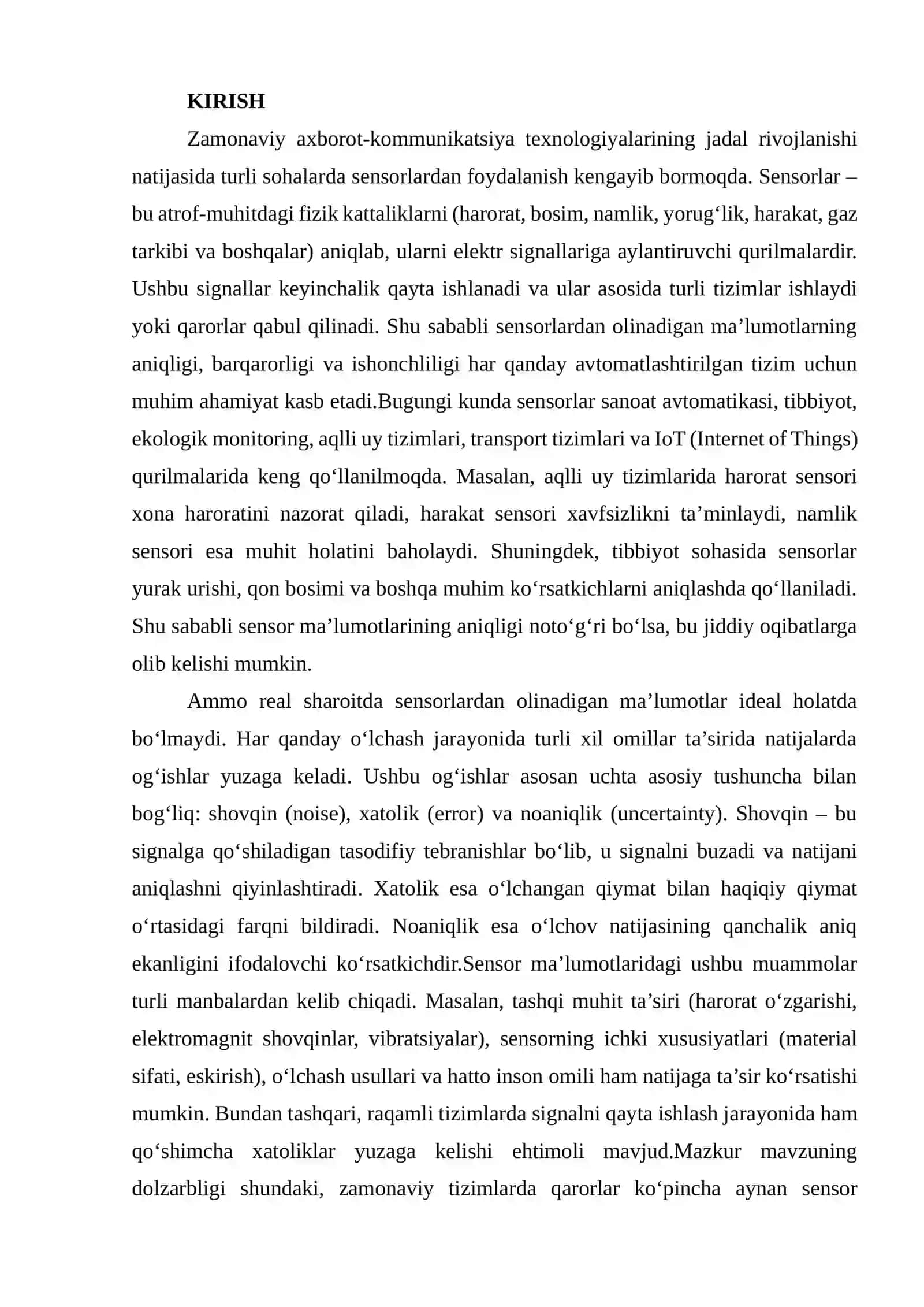 Sensor ma’lumotlarida shovqin, xatolik va noaniqlik manbalarini tahlil qilish 3