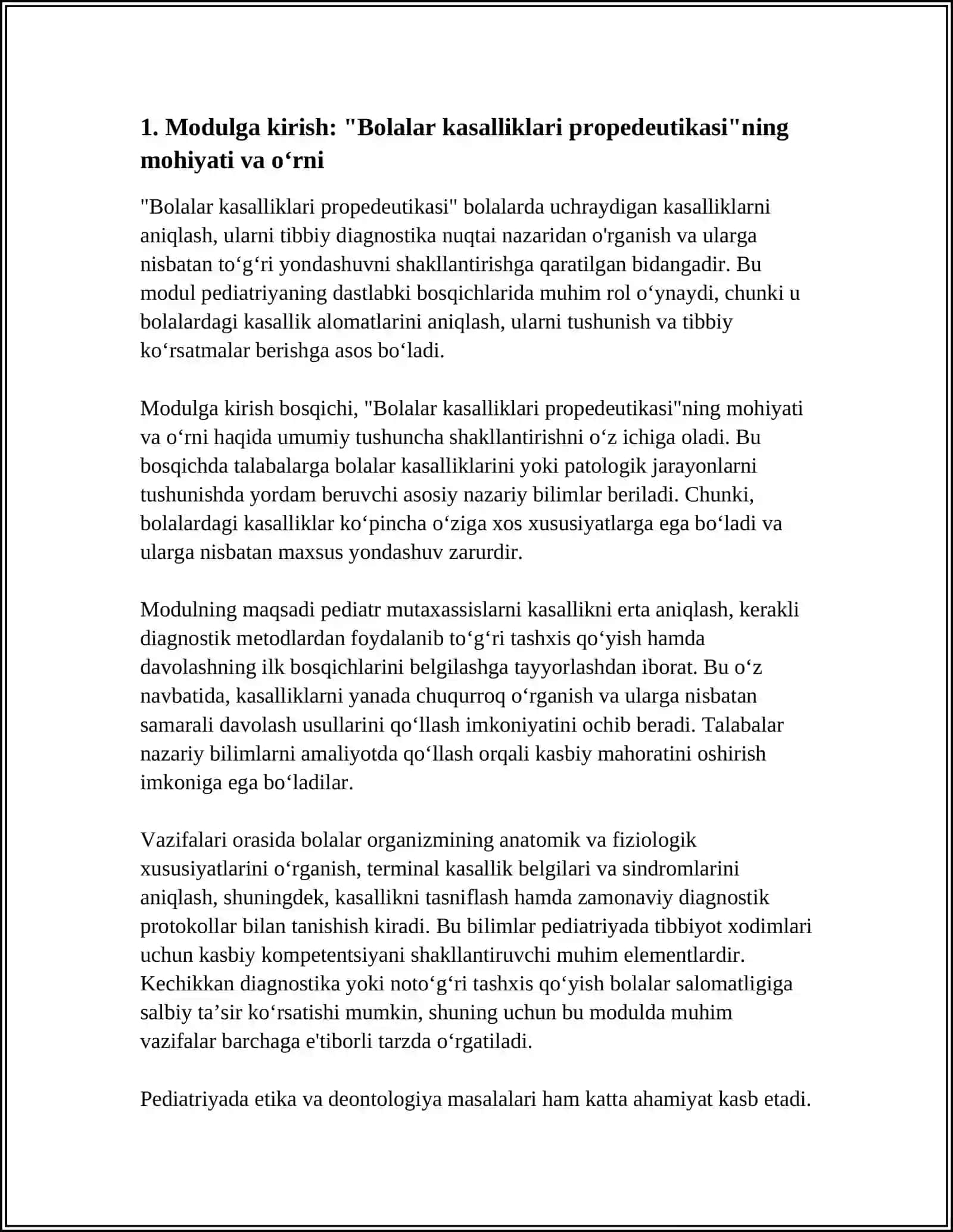 BOLALAR KASALLIKLARI PROPEDEVTIKASI MODULIGA 3