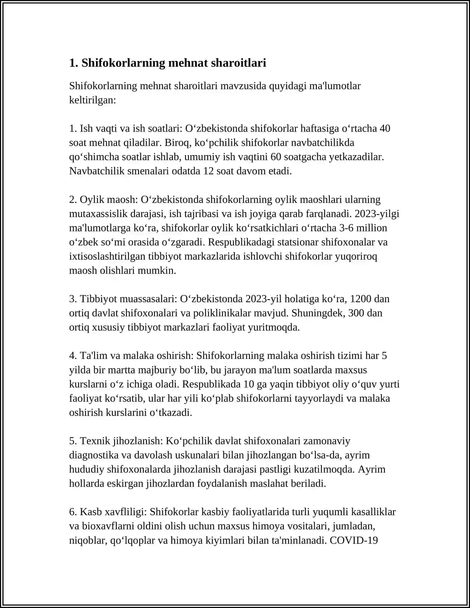 TURLI SOHA MUTAXASSISLIGIDAGI SHIFOKORLARNING MEHNAT GIGIYENASINI BAHOLASH 3