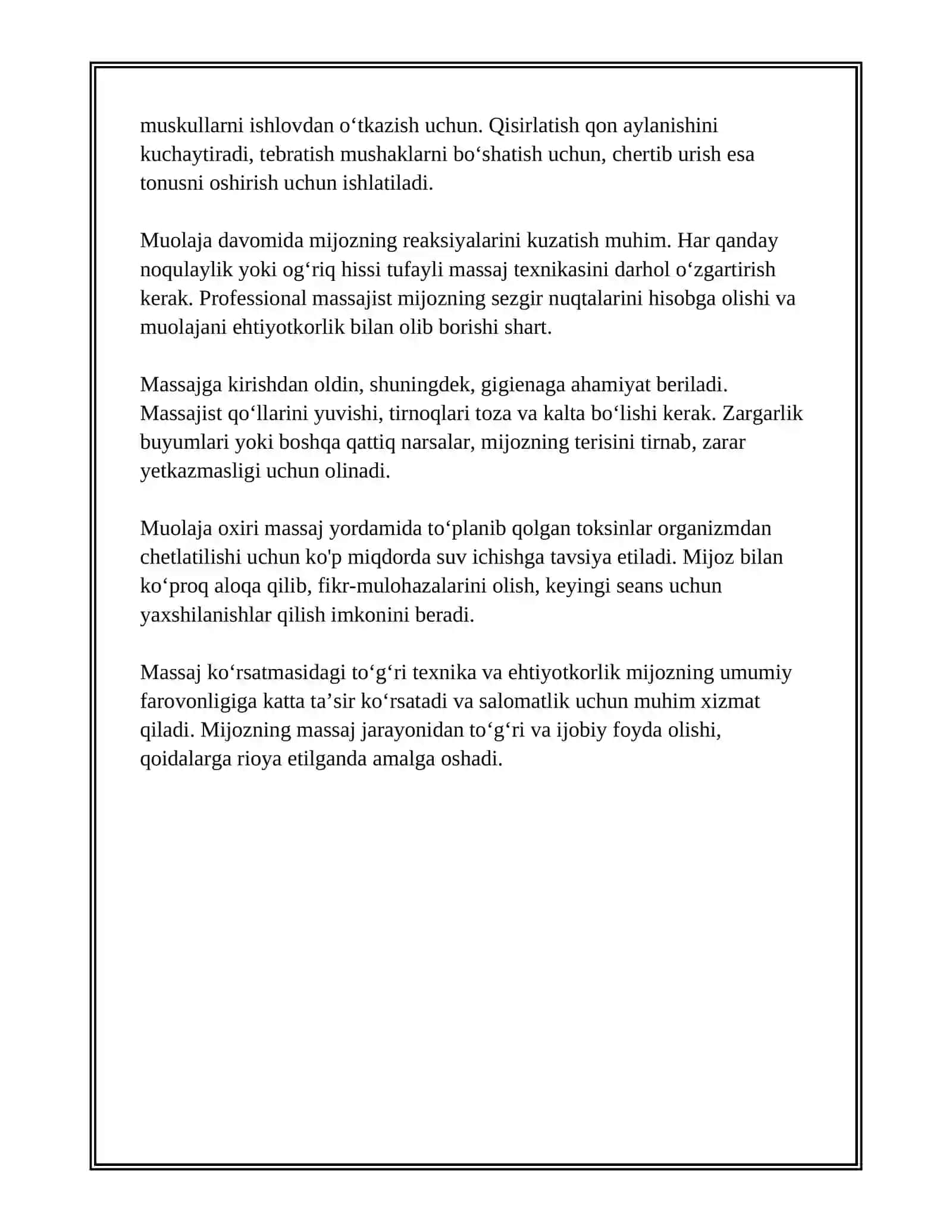MASSAJ MUOLAJASINI ÕTKAZISH QOIDALARI 3