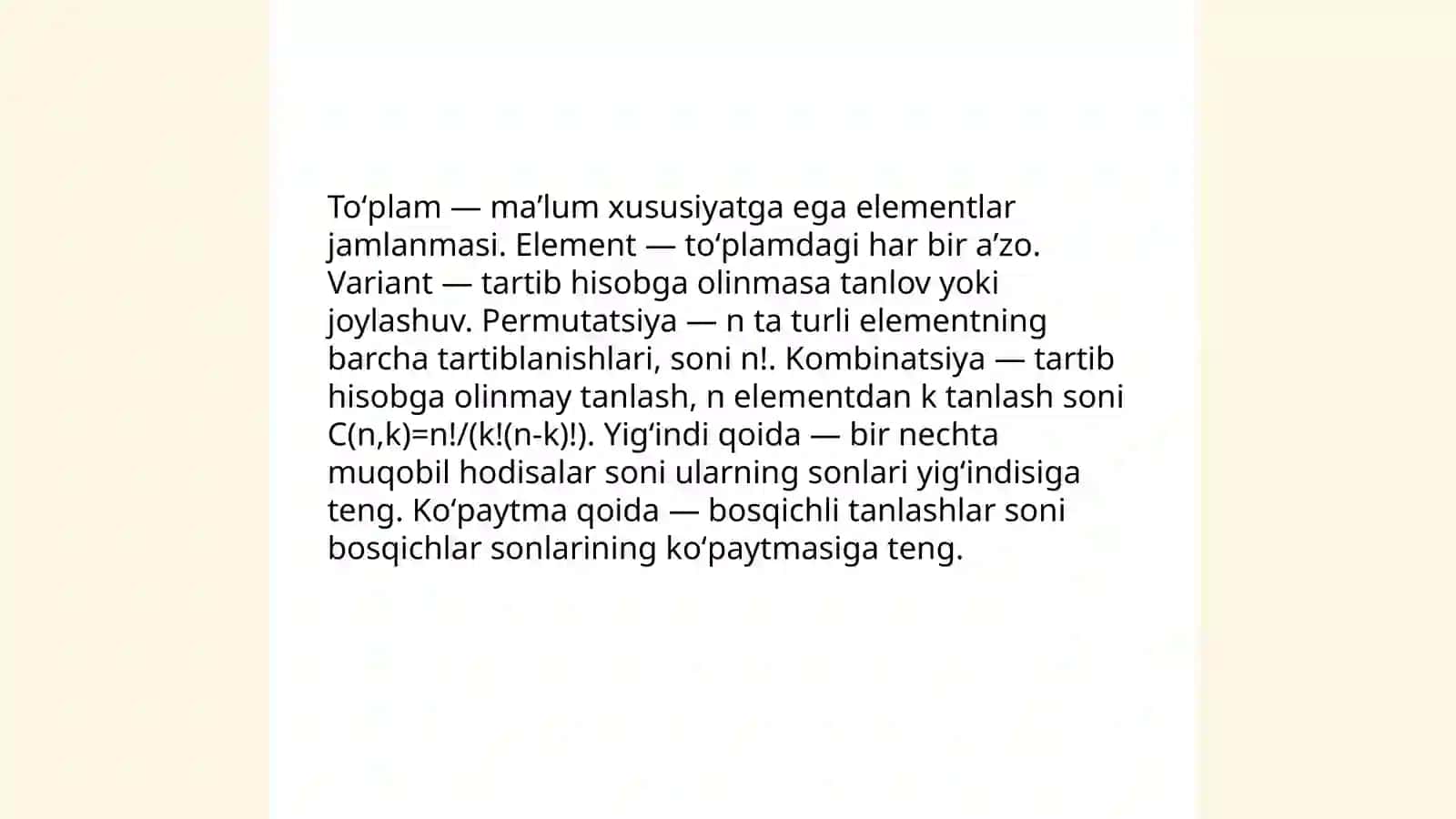 Kombinatorika elementlari. Yigʻindi va koʻpaytma qoidasi 3