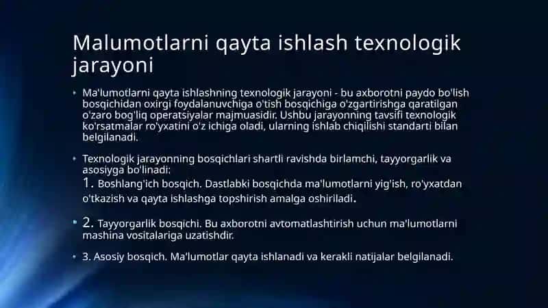 Malumotlarni qayta ishlash texnologik jarayoni 3