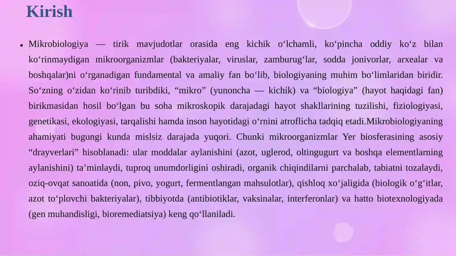 Mikrobiologiya fanining ahamiyati va uning boshqa fanlar bilan o‘zaro munosabati 3