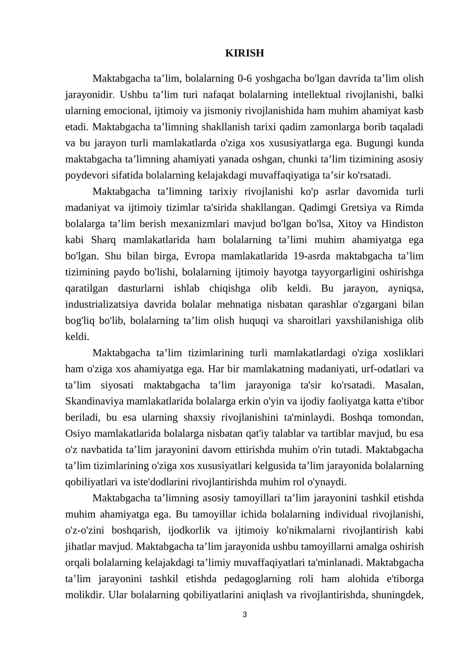Maktabgacha taʼlimning shakllanish tarixi haqida maʼlumot bering 3