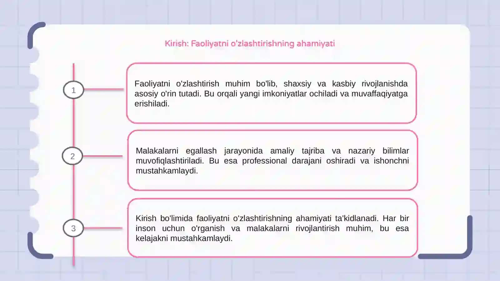 Faoliyatni ôzlashtirish va malakalarni egallash 3