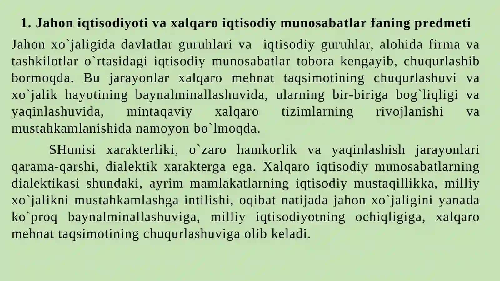 Jahon xo`jaligi va xalqaro iqtisodiy munosabatlar: asosiy ko`rinishlari va xususiyatlari. Xalqaro mеhnat taqsimoti 3