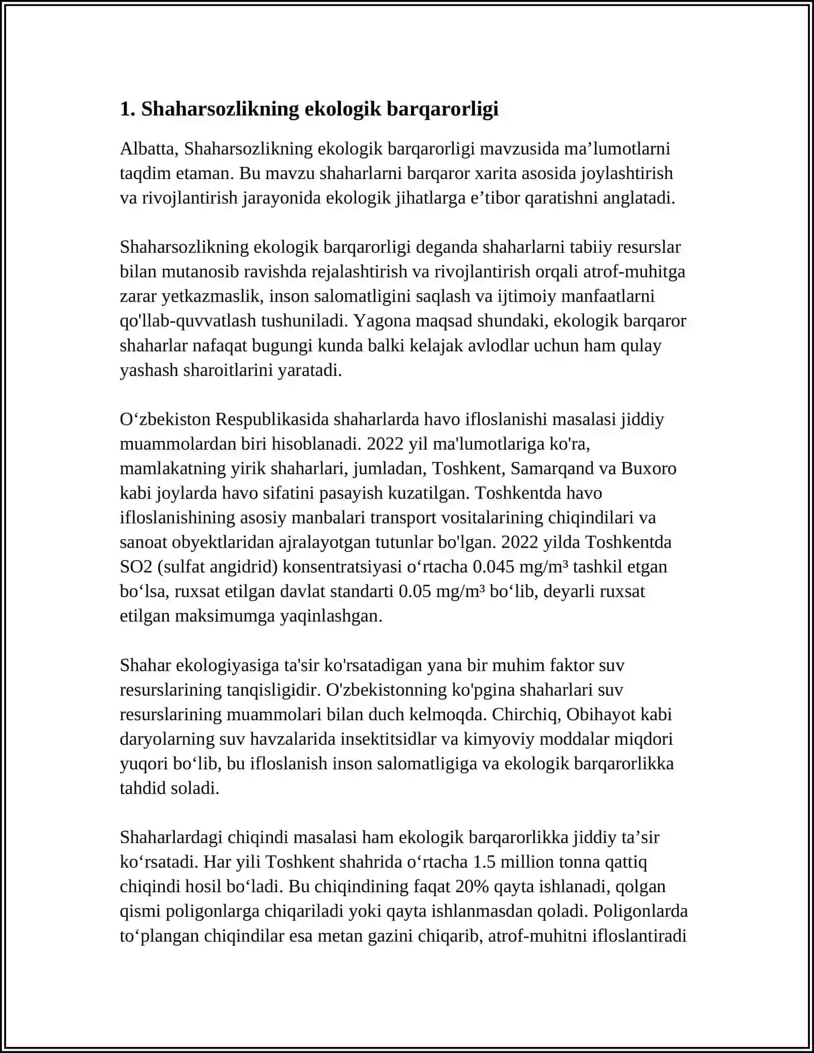 URBANIZATSIYANING " YASHIL IQTISODIYOT" GA TASIRI 3
