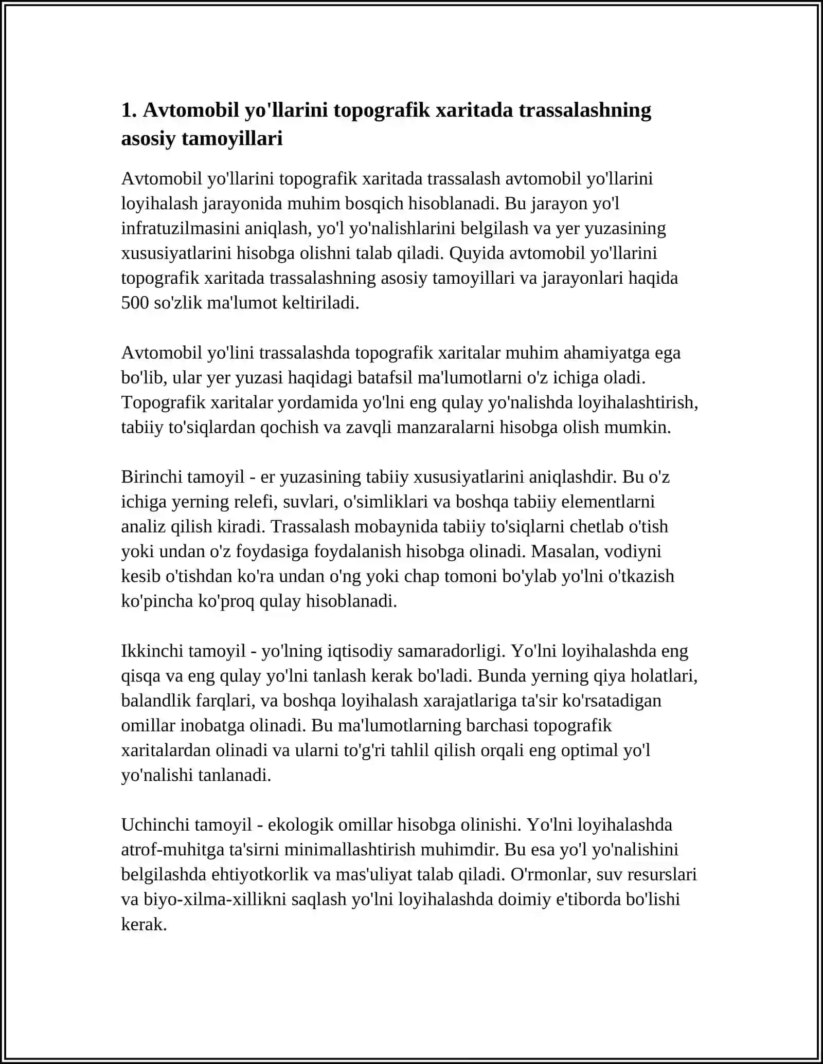 AVTOMOBIL YOʻLLARINI TOPOGRAFIK XARITADA TRASSALASH.KAMERAL TRASSALASHNING MOHIYATI 3
