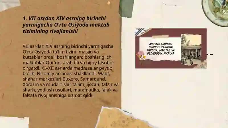 VII аsrdаn XIV asrning birinchi yarmigacha O’rta Osiyoda tarbiya, maktab va pedagogik fikrlar 3