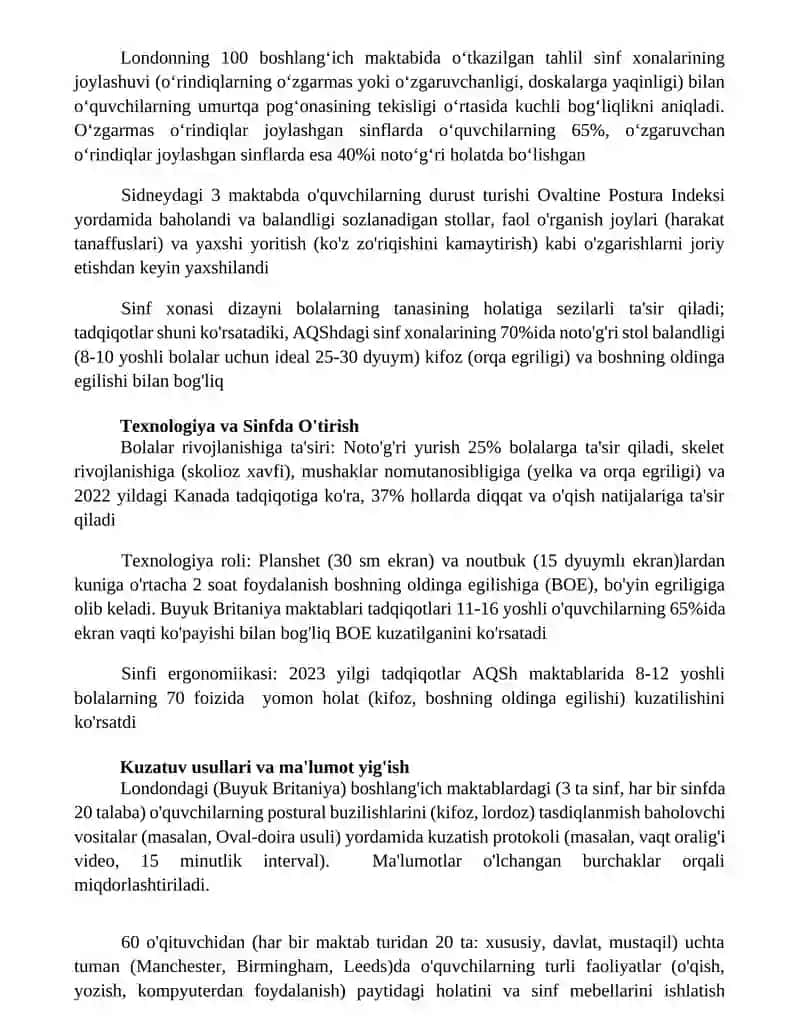 Bolalarning qad-qomatini shakllanishiga sinf va sinf jihozlarining taʼsirini oʻrganish 3