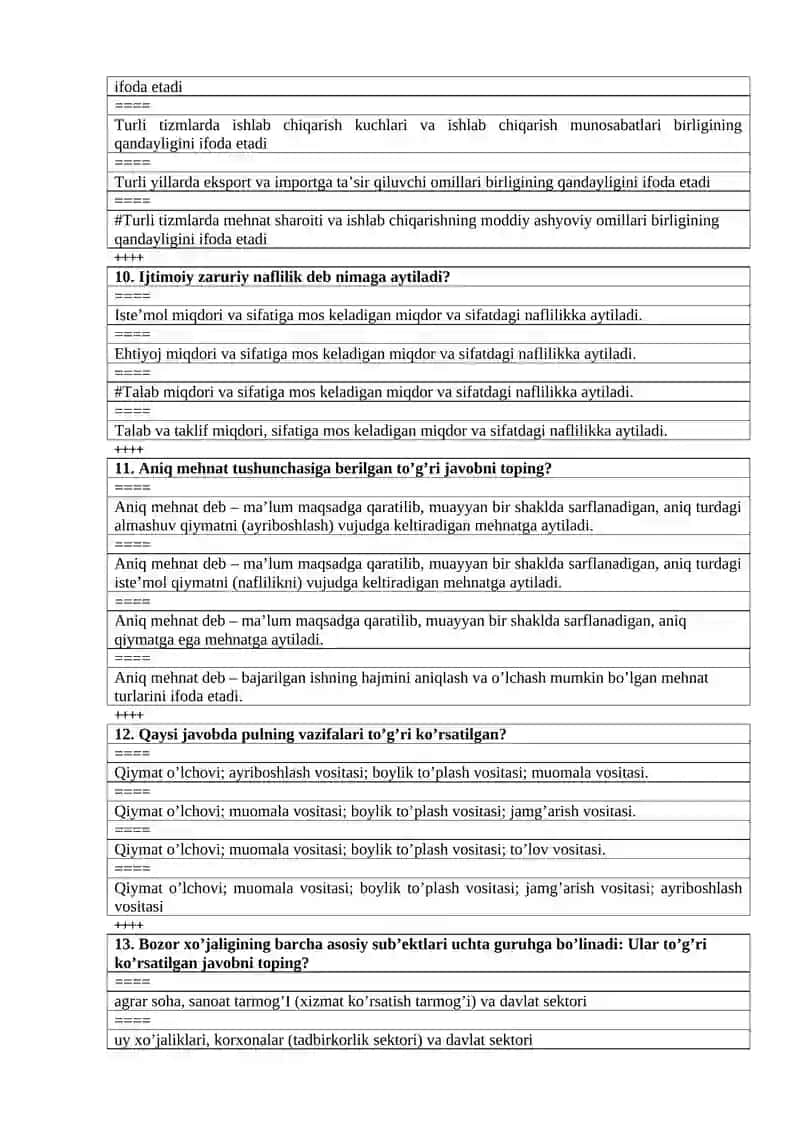 Maktab menejmenti yo’nalishi 1-kurslar uchun iqtisodiyot fanidan test savollari 3