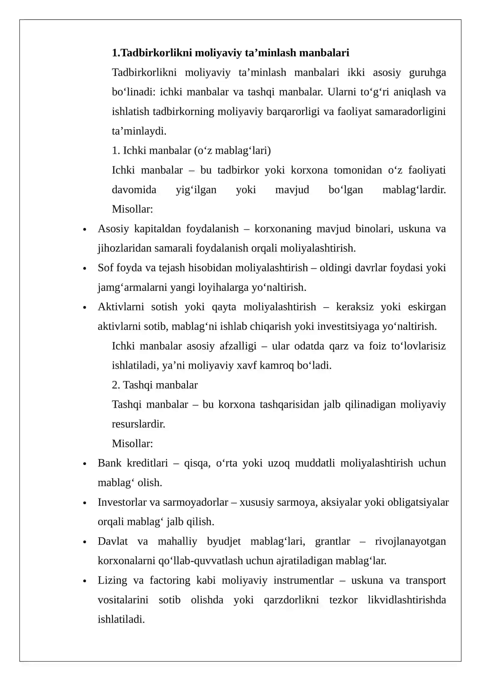 Tadbirkorlikni moliyaviy ta’minlash yo‘llari 3