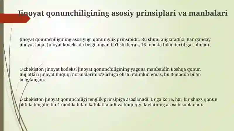 O'zbekiston Respublikasi Jinoyat Qonunchiligi 3