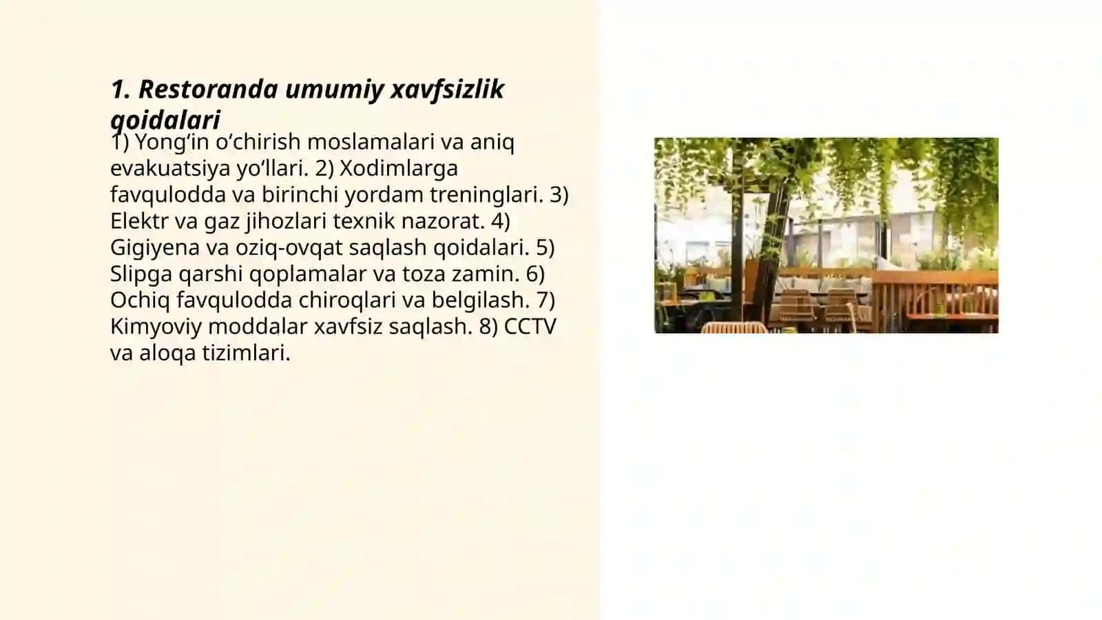 Restoran ishini tashkil etishda xafsizlik qoidalari 3