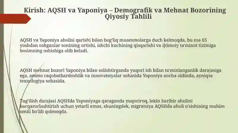 AQSH va Yaponiya – Demografik va Mehnat Bozorining Qiyosiy Tahlili 3