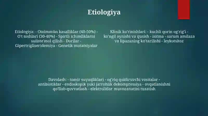 O’Tkir Pankreatit Kelib Chiqishi Va Davolashning Biokimyoviy Asoslari 3
