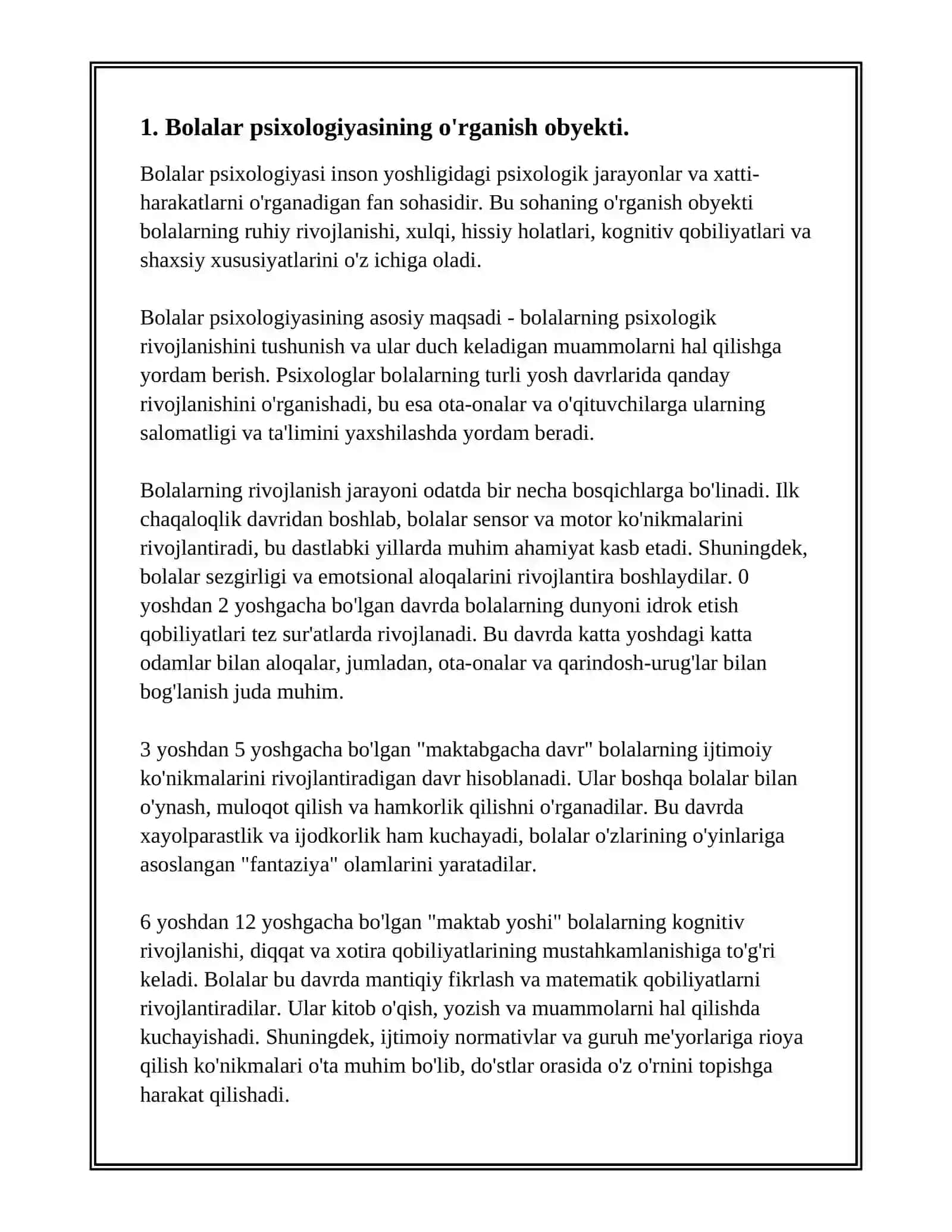 BOLALAR PSIXOLOGIYASI FANINING PREDMATI VAZIFALARI 3